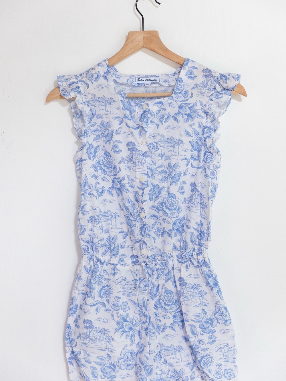 Tartine et Chocolat White and Light Blue Floral Girls' One-Piece
